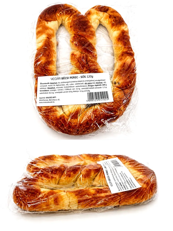 Durva sóval megszórt, hagyományos perec, csomagolva.